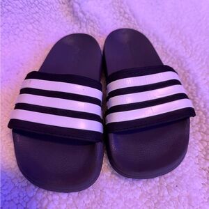 Adidas Black and White Striped Slides